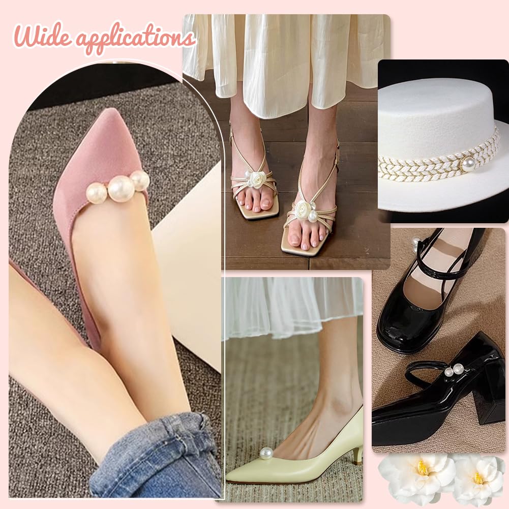 PH PandaHall 6pcs 3 Styles Pearl Shoe Clips, Alloy Shoe Clips with White Pearl Beads Removable Shoe Buckles Elegant Shoe Clips for Wedding High Heels Pumps Flats Women Banquet Bridal Christmas
