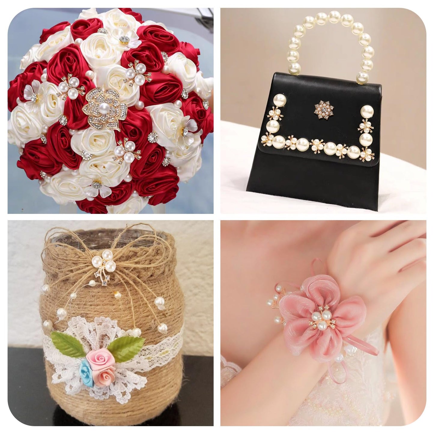 Craftdady 21 PCS Faux Pearl Rhinestone Flower Buttons Pearl Rhinestone Buttons Alloy Floral Embellishments Brooch for Crafts Jewelry Making DIY Wedding Decorations Clothes Bags Shoes Supplies