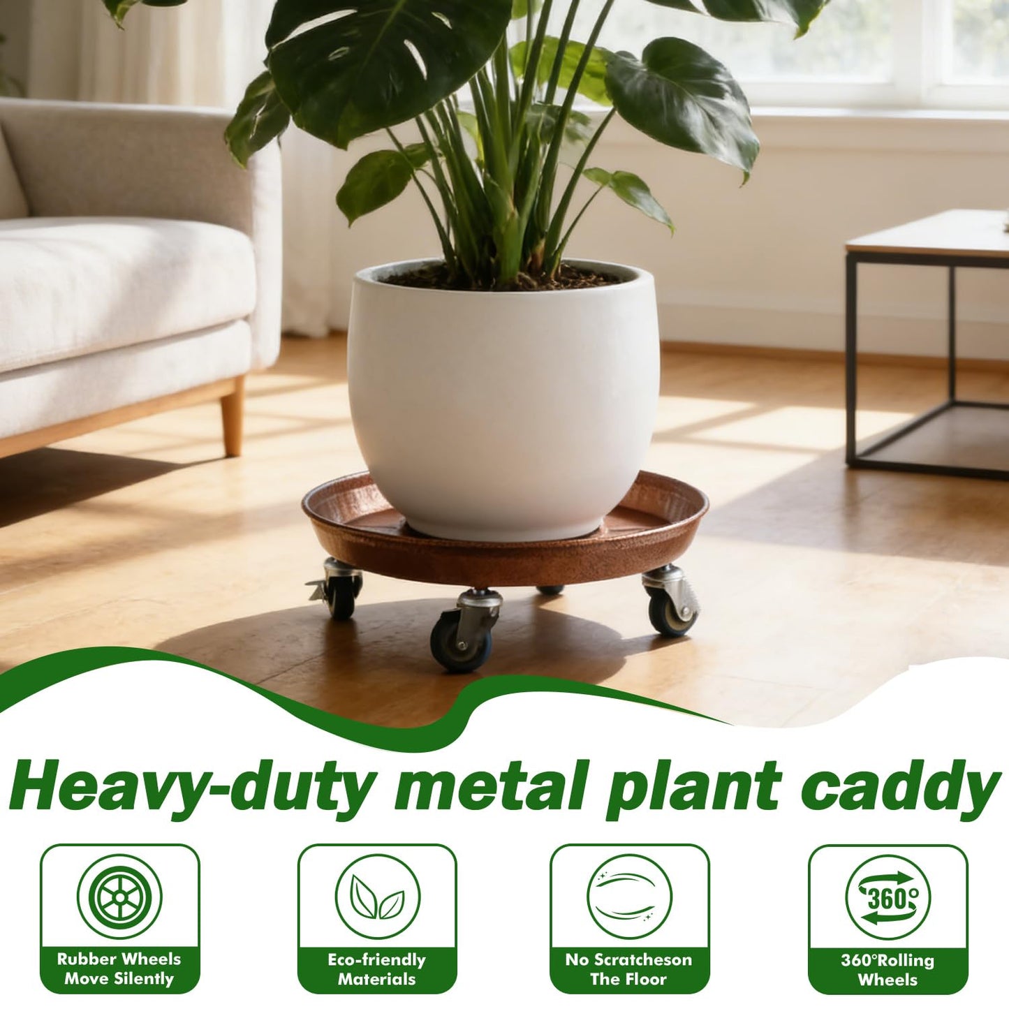 3 Packs Metal Plant Caddy with Wheels 13" Rolling Plant Stand Heavy Duty Plant Dolly with Casters for Indoor and Outdoor Large Planter Casters Potted Plant Mover,Copper