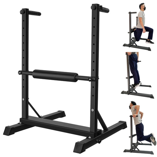 3-in-1 Dip Station, Bulgarian Split Squat & Calf Raise Stand with Heavy Duty Steel Frame | Home Gym Full Body Training Equipment