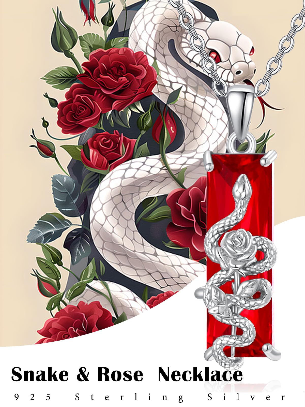 AENEAS Valentines Day Gifts for Women Her Snake Rose Necklace 925 Sterling Silver Red Crystal Pendant Snake Flower Jewelry Gifts for Duaghter Her Wife Women