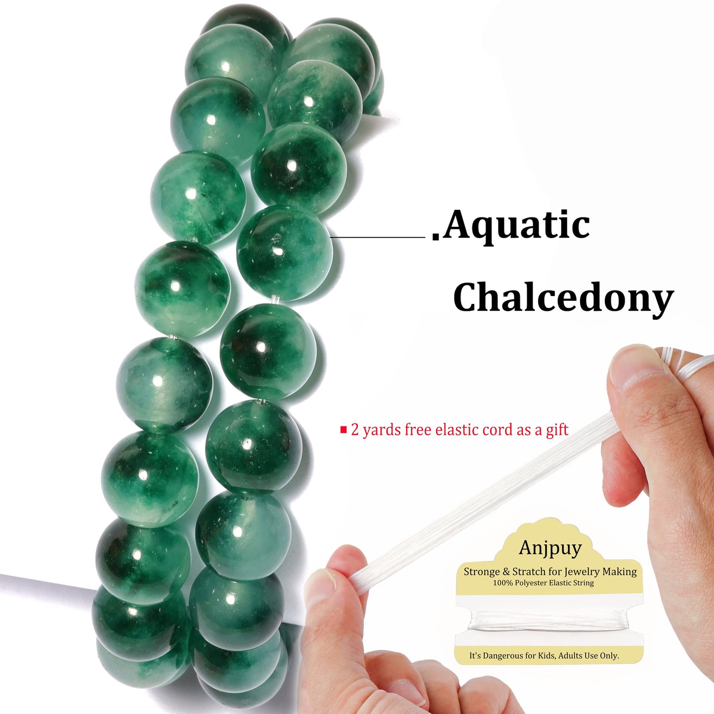10mm Natural Aquatic Chalcedony Round Bead - 35PCS Bulk Gemstone Beads for Jewelry Making, DIY Bracelets, Necklaces - Includes Crystal Stretch Cord - Stone Beads for Crafting Gifts