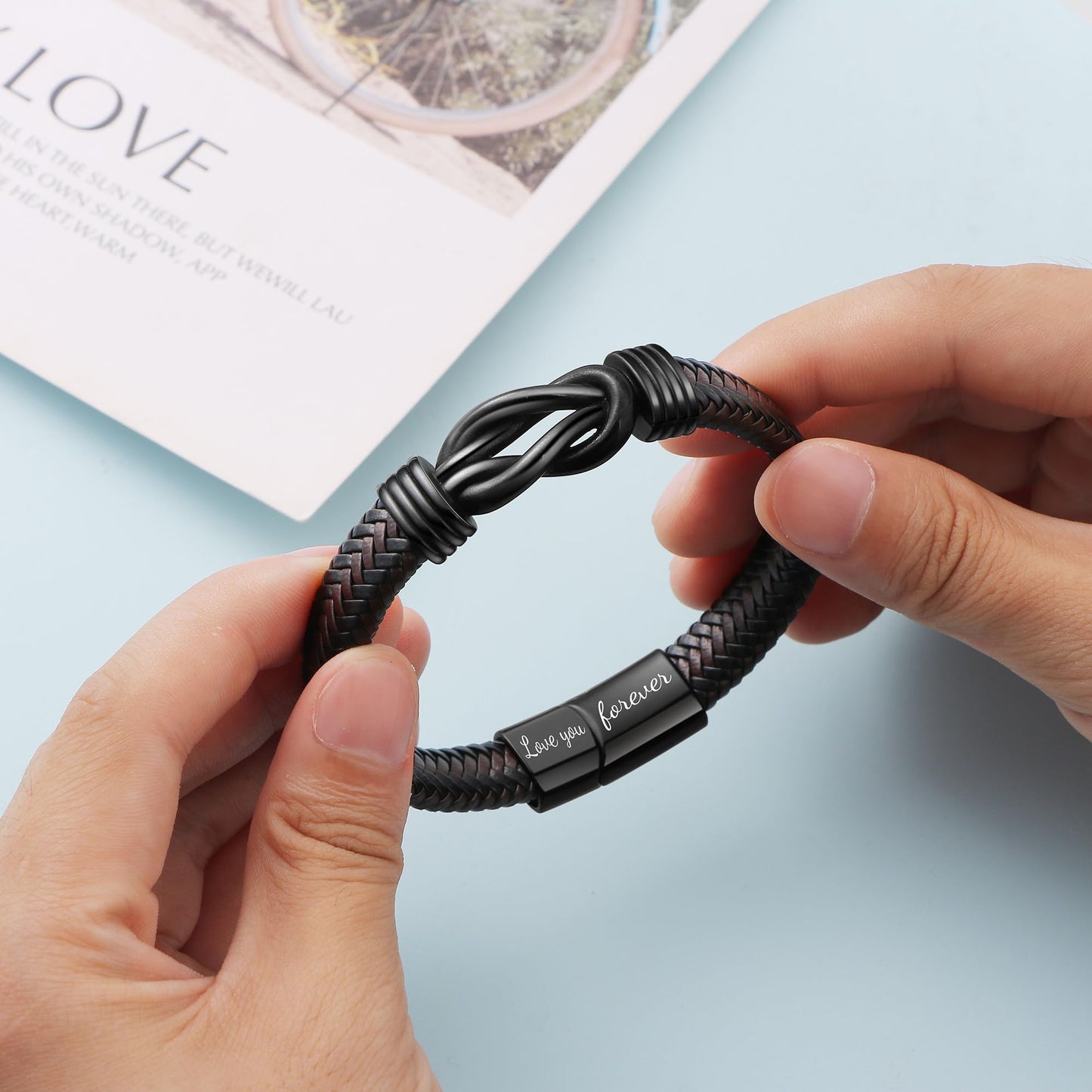 JoycuFF Anniversary Birthday Gifts Bracelets for Men Him Husband Boyfriend from Wife Girlfriend, Husband Boyfriend Unique Gifts Ideas, Christmas Fathers Valentines Day Mens Leather Knot Bracelet