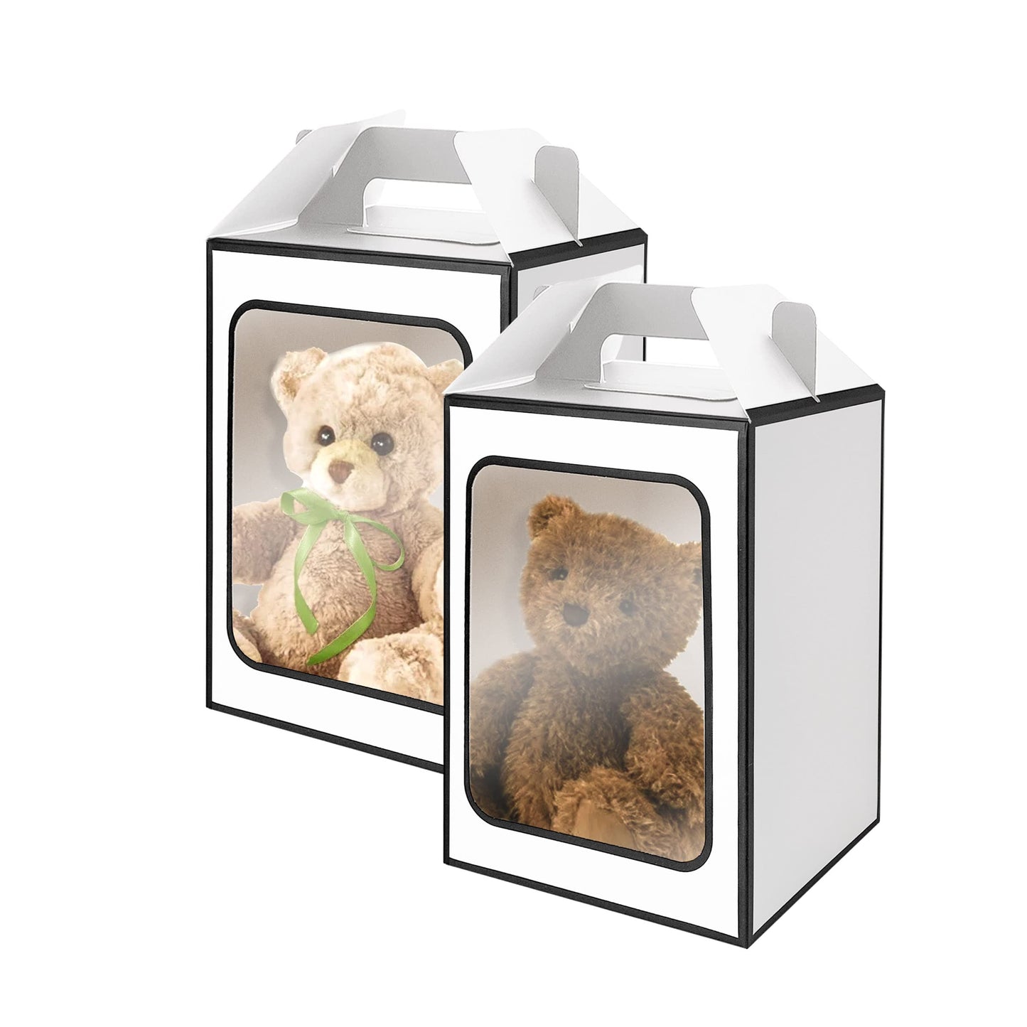 Large Gift Boxes, 10 Pcs Tote Paper Bags with Transparent Window, 9.8 x 7 x 5.1" Flower Bouquet Paper Gift Bags with Handles - White
