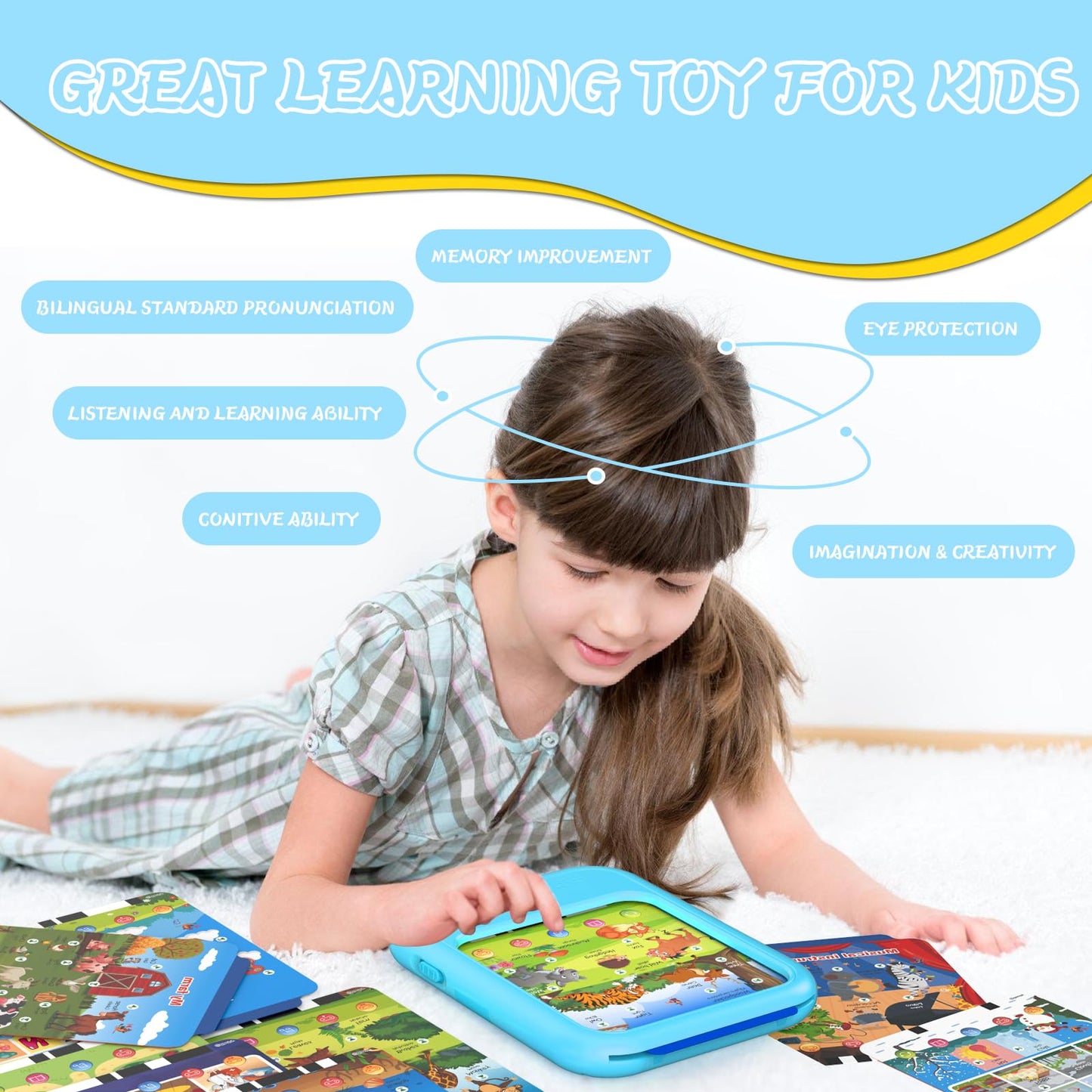 Kids Educational Learning Tablet Toy-Educational Tablet Toy to Interactive Learn Alphabets,Colors,Number,Foods,Jurassic Park,Animals,Learning Toys for Toddlers 2-6 Years Old,Gifts for Boys Girl