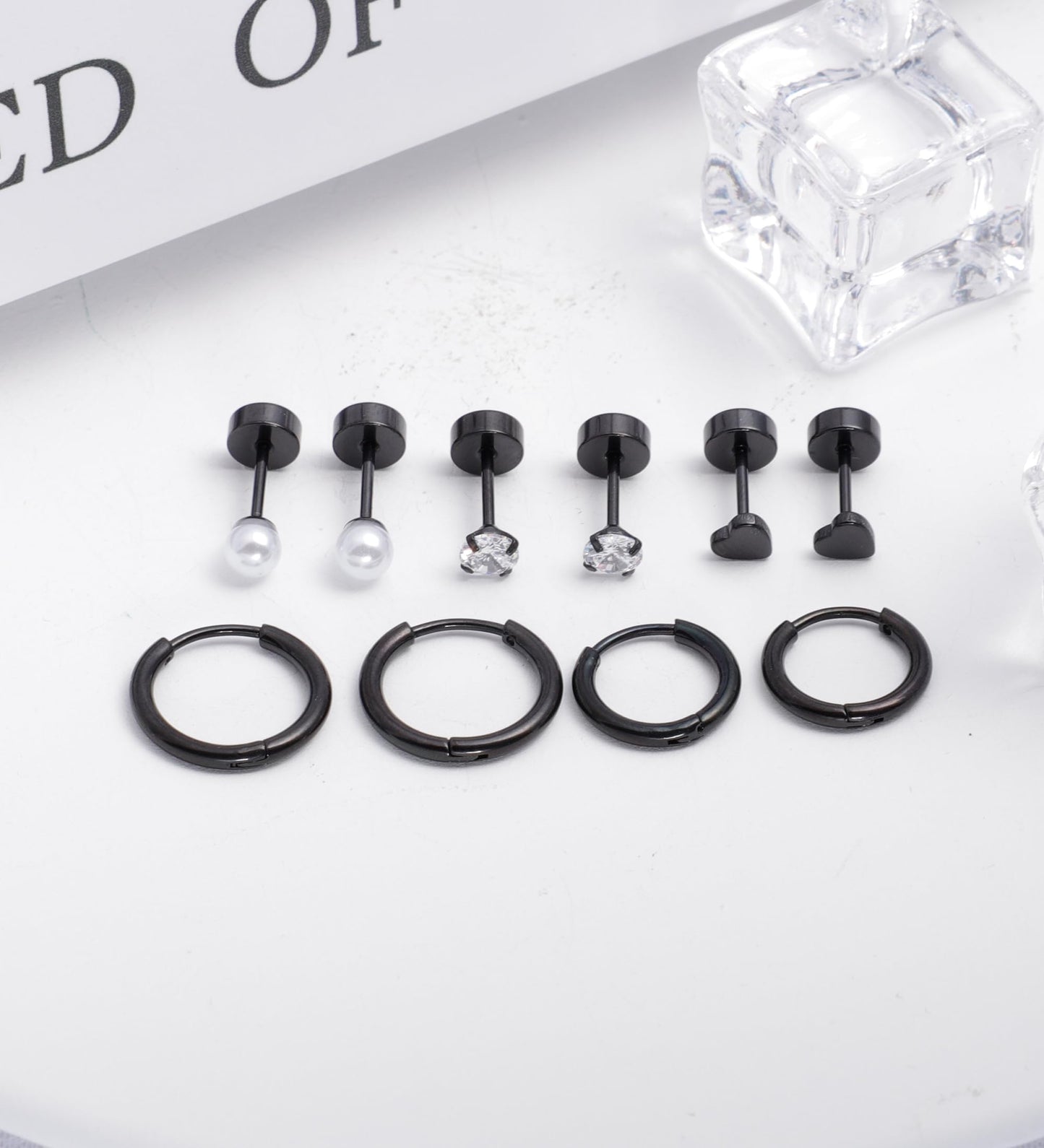MJust Titanium Earrings for Sensitive Ears 20G Hypoallergenic Stud Hoop Earrings for Women Men Opal Ball CZ Heart Pearl Flat Back Earrings Cartilage Earrings Set