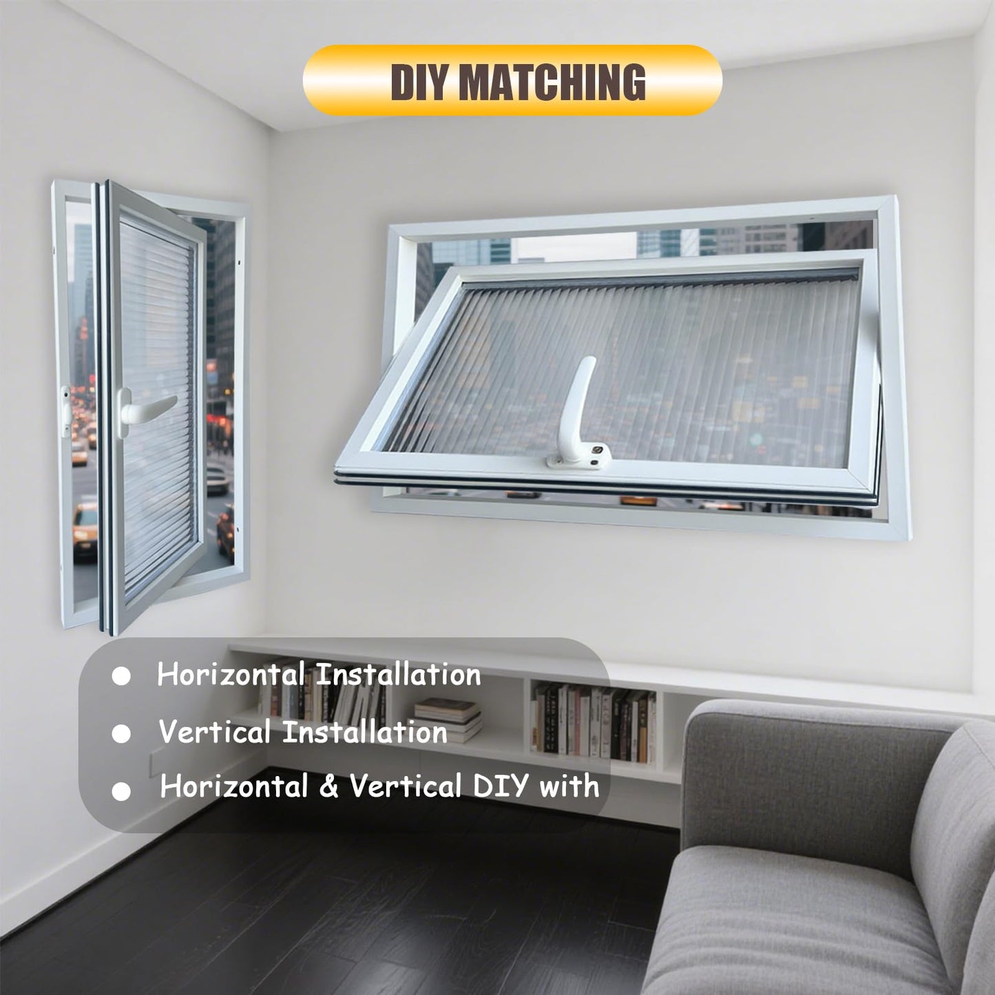 28x24in Windows for houses, 360° Rotation Sliding Window, Flush Mount Rotating Ventilated Windows, Basement Window with Tempered Glass, for Bathroom/Kitchen/Warehouse/Playhouse (Black, 28x24in)