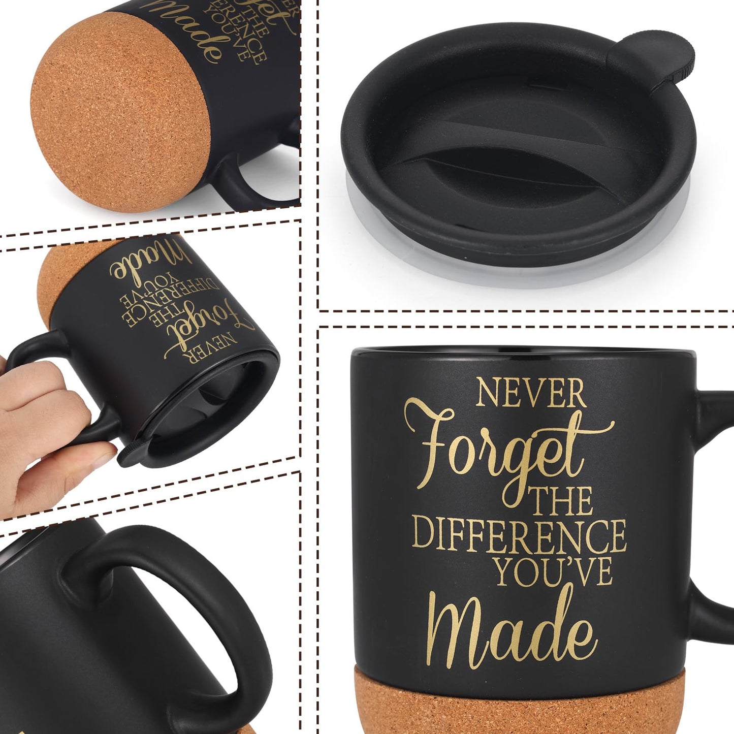 DERTE 12 Pcs Thank You Gift for Men Male Teacher Coworker Employee Appreciation Gift 15 oz Coffee Cup Leather Toiletry Bag Inspirational Keychain Set for Boss Staff Dad Fathers Day Husband Friends