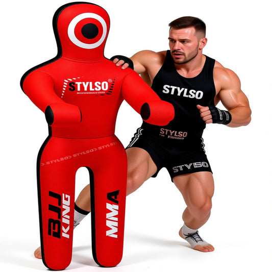 Unfilled Grappling Dummy – Adult Life Size Wrestling & BJJ Training Dummy, MMA Jiu Jitsu Judo Takedown & Throwing Practice, Heavy-Duty Triple-Stitched Canvas Submission Dummy (Red, 5ft / 60")