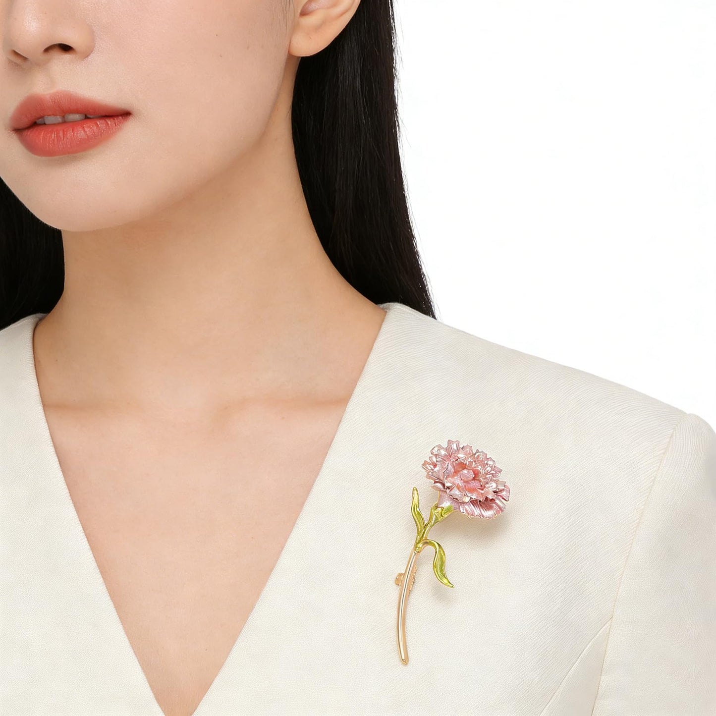 Vcagirest Enamel Carnation Flower Brooch Pin for Women Unique Floral Bouquets Lapel Pin Birthday Holiday Gift for Wife Girlfriend Mother