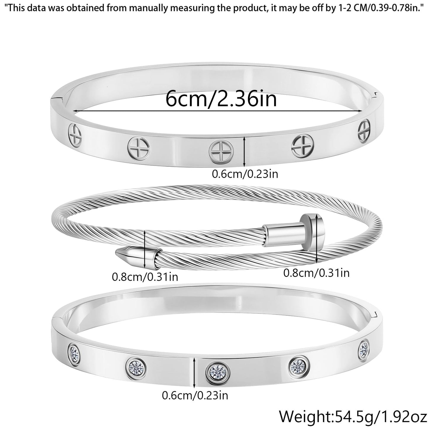 Camhanno Stackable Silver Bracelets for Women Stainless Steel Love & Friendship Bangle, Mothers Day Valentines Birthday Christmas Jewelry Gifts for Mom Her Wife Grandma (Style 8)