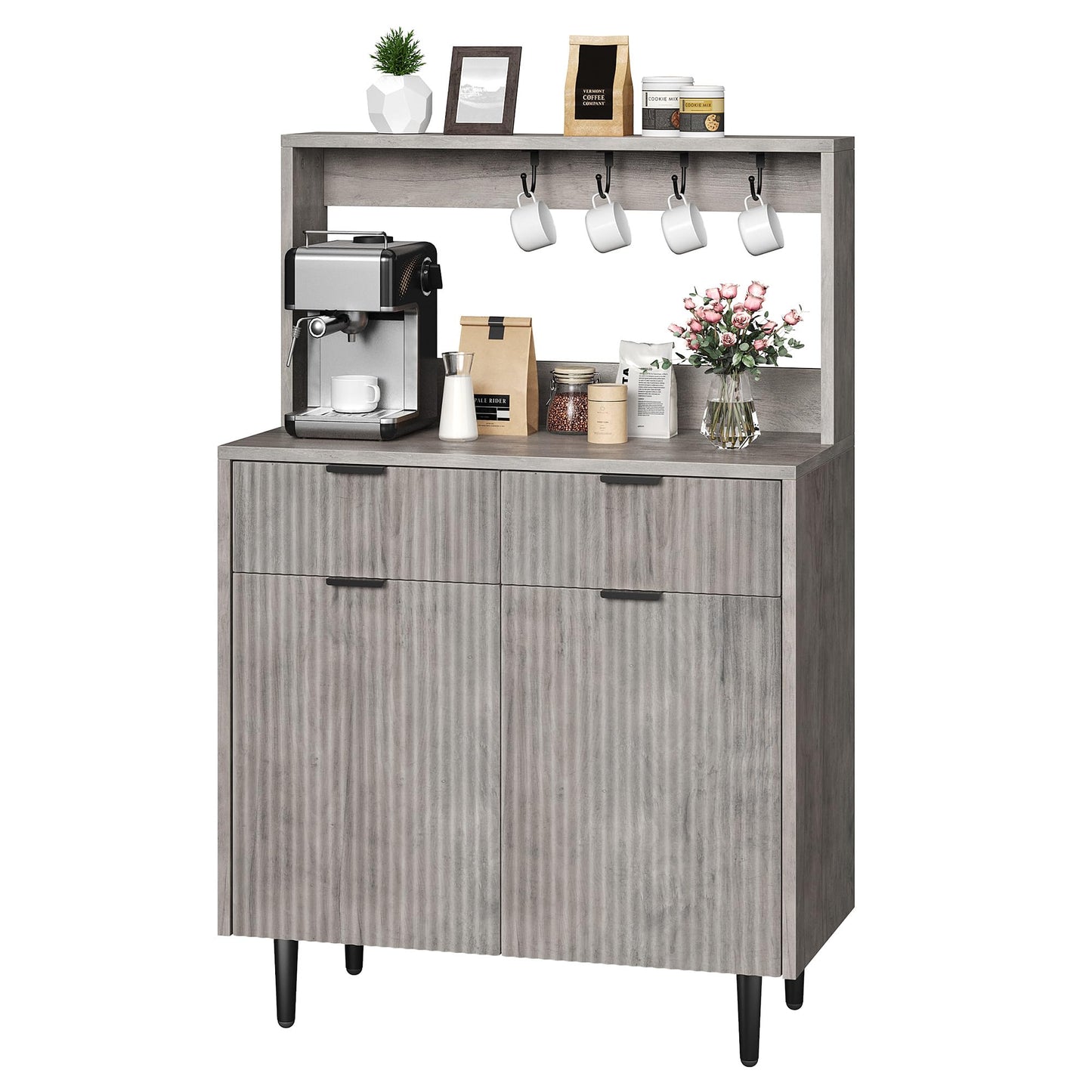 IDEALHOUSE 2-Door Sideboard Buffet Cabinet with 2 Drawers, Wood Storage Cabinet for Dining Room, Kitchen, and Living Room, Coffee Bar Console Table