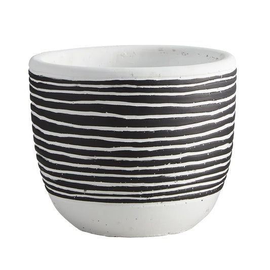 47th & Main Cement Planter Pot, 4.9" Tall, Black Stripes