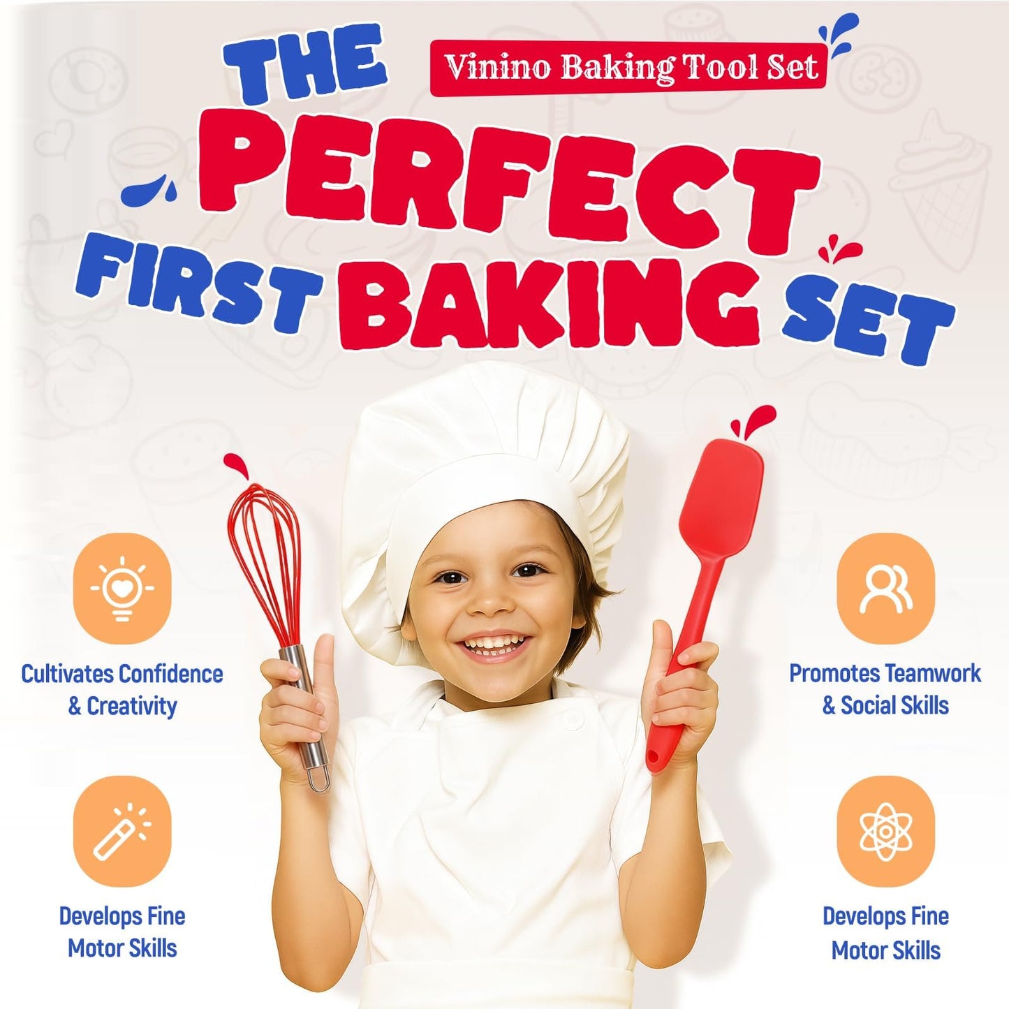 Vinino 11-Piece Kids Baking&Cooking Set – Real Baking Utensils with Cookbooks for Children, Toddler Safe Montessori Kitchen Accessories-Gift for Young Chefs Girls Boys Ages 6+
