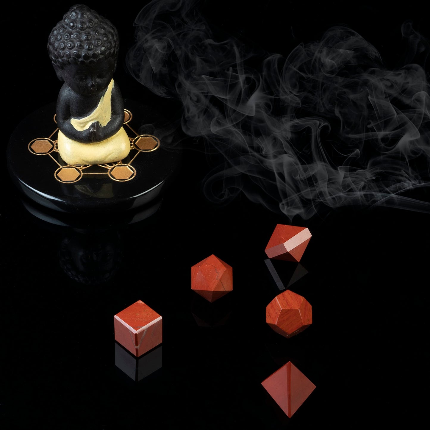 Crocon Red Jasper 5Pcs Platonic Solids Crystal Geometry Set, Platonic Solids Sacred Geometric Stones for Meditation Reiki Balancing Healing Chakra Stone Cleansing Spiritual Good Luck (1520 mm)
