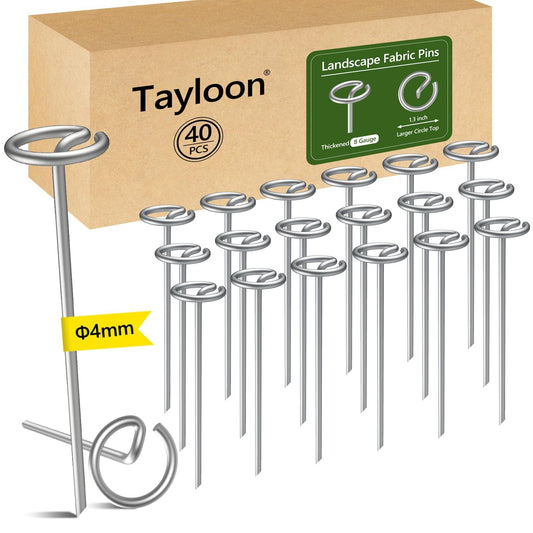 40 Pcs Landscape Fabric Stakes, Thickened 8 Gauge Circle Top Garden Stakes, Not Easy to Bend 6 inch Galvanized Landscape Staples for Plant Support, More Holding Power Than U-Shaped Landscape Pins