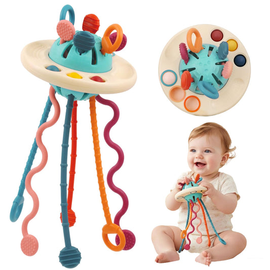 Fyxttalor Baby Toy for 12M+, Montessori Sensory Toy Play Set for Toddlers, UFO Pull String Toy in Stollers Educational Toy for Development Fine Motor Skills Gift for Boys& Girls