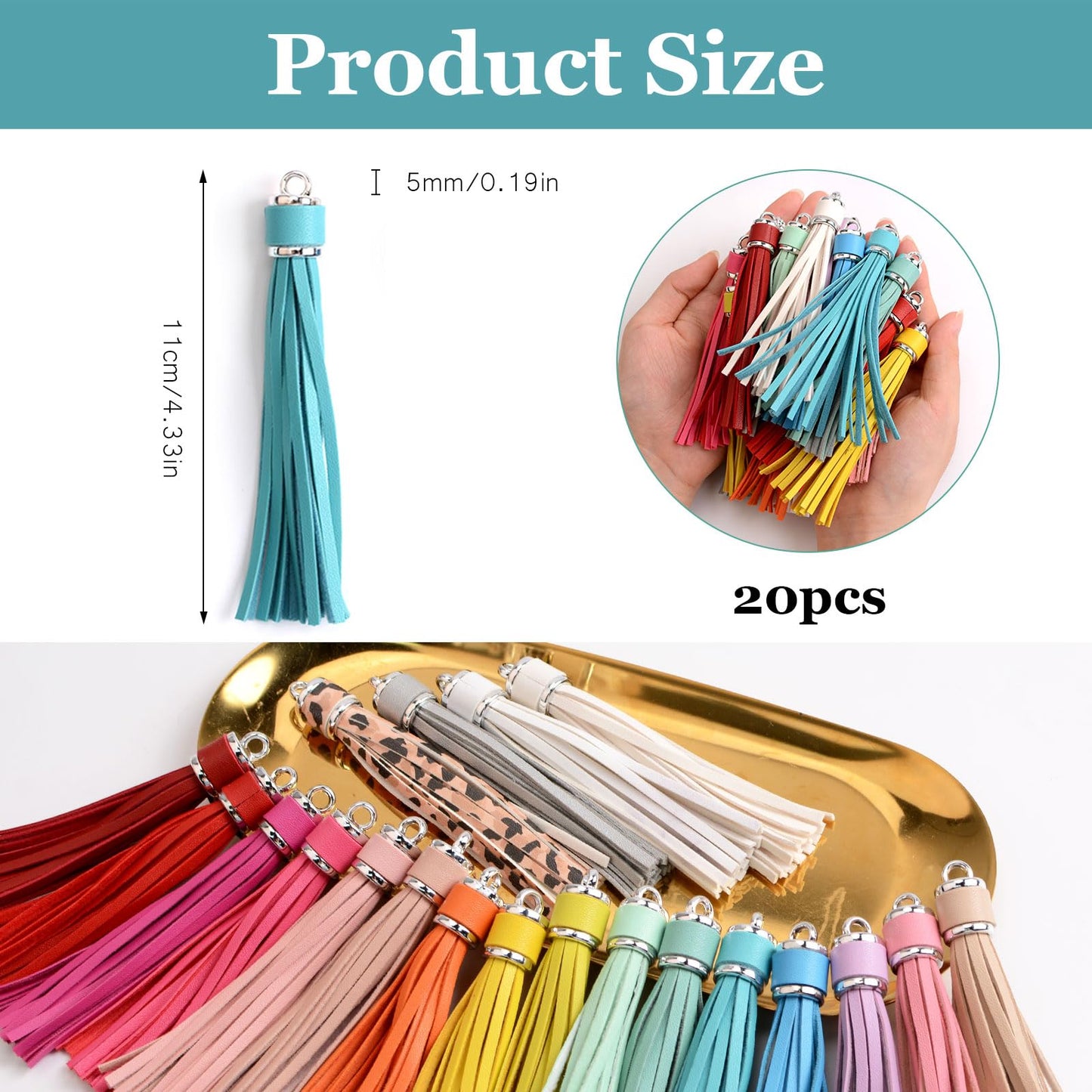 URROMA Faux Leather Tassels Pendant, 20Pcs Colourful Leather Tassel Charm DIY Keychain Jewelry Making and Craft Supplies Bag Cellphone Decor, 20 Colors