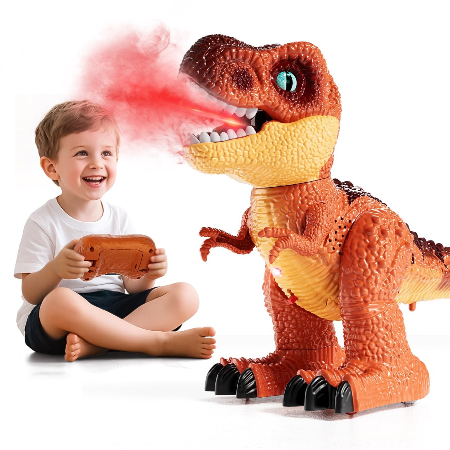 Toddlers Remote Control Dinosaur Robot Electronic Toys for Kids 3-5 5-7, RC Dinosaur Toy with Roaring Sound, Spray and LED Light, 3 4 5 6 7 8 Years Old Boy Girl Birthday Gift Realistic Dino Model Toys