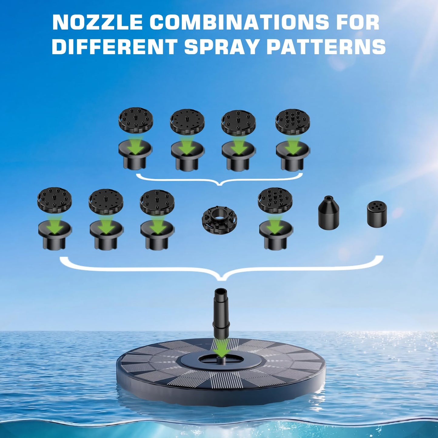 AISITIN 3.5W Solar Fountain for Bird Bath, Floating Solar Water Fountain Pump with 6 Interchangeable Nozzles, Outdoor Solar Water Pump for Garden Pond, Aquarium, Fish Tank, Pool