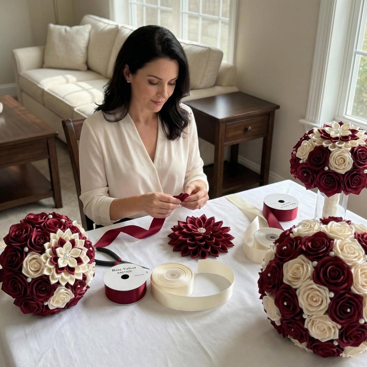 300 Pcs Decorative Pre-made Satin Ribbon Petals - Half-finished Floral Craft Supplies for Wedding Bouquets, Mother's Day Wreaths & Valentine's Day Gift Arrangements (300 Petals Hot Pink)