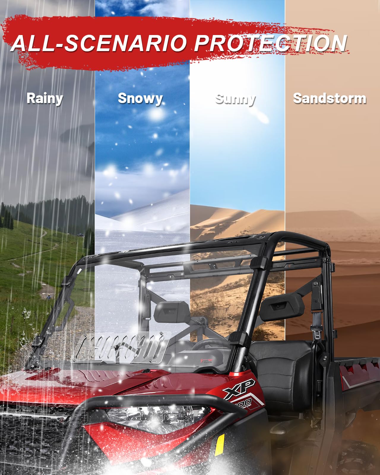 StarknightMT Full Windshield with Sliding Window Compatible with Polaris Ranger XP 1000 / Crew (2017-2026) & Ranger 1000 (2020-2026), Hard Coated Polycarbonate Vented Front Window
