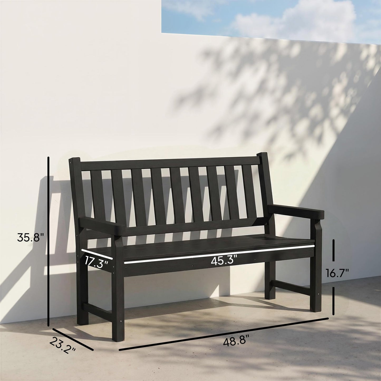 Outsunny Outdoor Bench, 49" All-Weather HDPE Garden Bench, 2-Person Patio Loveseat with 528 lbs Capacity, Curved Seat for Backyard, Park, Porch, Lawn, Park, Black