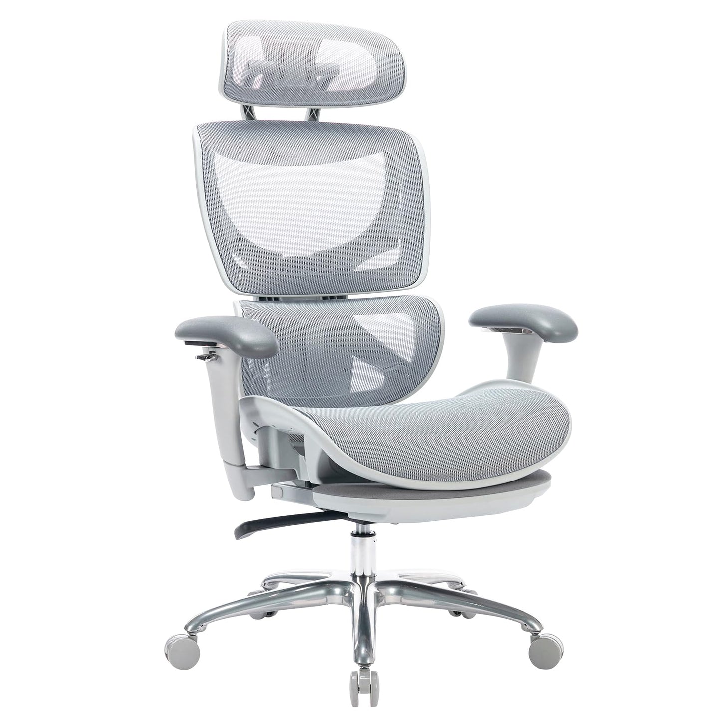 COLAMY Ergonomic Mesh Office Chair, High Back Desk Chair with Footrest, Adjustable Headrest and 3D Arms, Fixed Tilt Lock, Lumbar Support, Breathable Mesh Computer Chair for Home Office,Grey