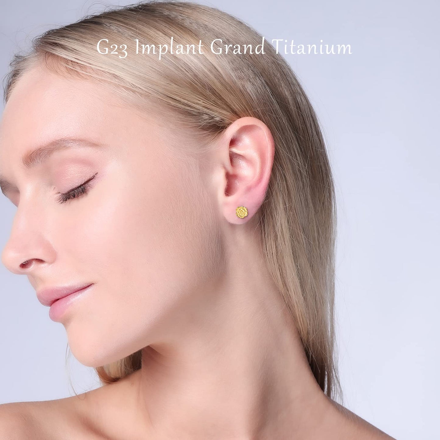 VOJO Implant Grade G23 Titanium Stud Earrings for Sensitive Ears Post Pierced Cartilage Lobe Earring Stud for Women (Gold ROSE)