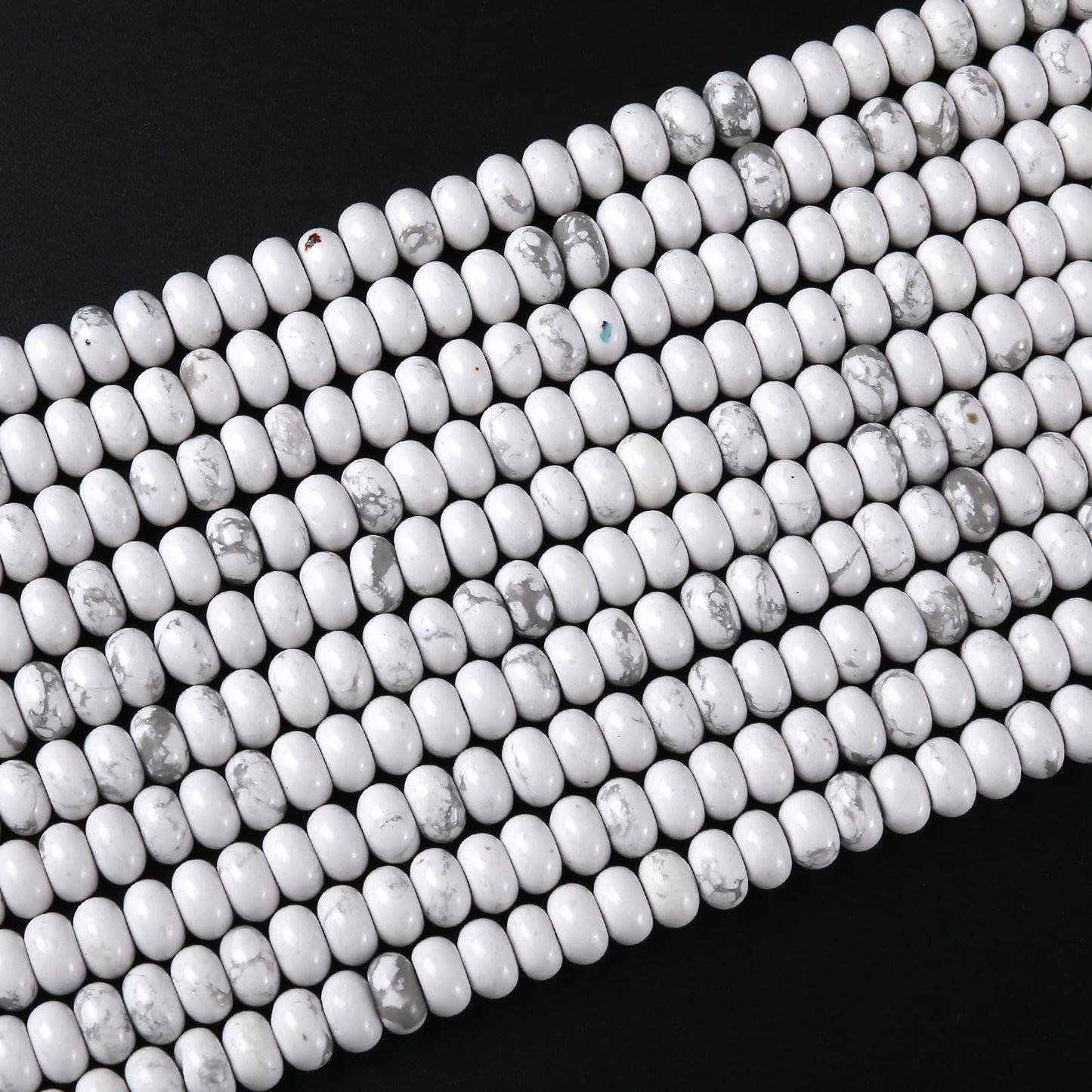 76pcs 5x8mm Natural Stone White Howlite Turquoise Rondelle Spacer Loose Beads Abacus Disk Stone Round Loose Gemstone Beads for Jewelry Making DIY Bracelet Necklace