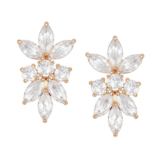 SWEETV Marquise Cubic Zirconia Wedding Bridal Stud Earrings for Brides Bridesmaids, Crystal Pearl Rhinestone Stud Earrings for Women Prom Party Jewelry Gifts (Rose Gold-Cubic Zirconia)