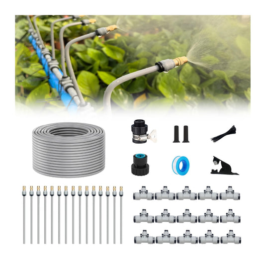 65.5 FT Drip Irrigation Kits,Quick Connector Automatic Irrigation System,with Replaceable Bending Dropper,atomizing Copper Nozzle for Watering System for Garden Plant Lawn Patio. (20M+15Nozzles)