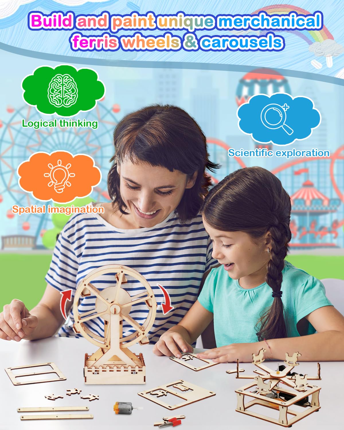 Poraxy 4 in 1 STEM Kits for Kids Ages 5-7 8-10 8-12,3D Wooden Puzzles, Science Project Model Craft Building Engineering Kit,STEM Toys for Ages 8-13,Birthday Gifts for Girls 6 7 8 9 10 11 12 Year Old