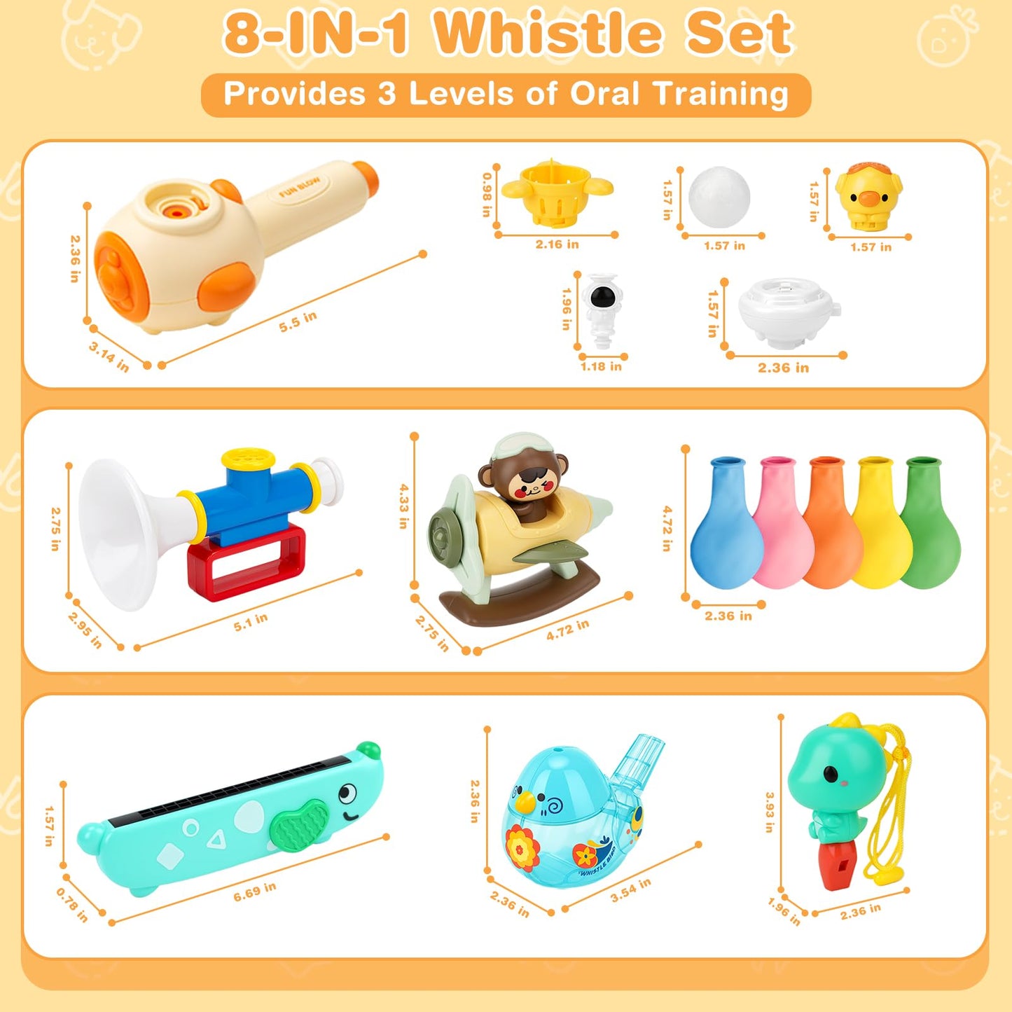 Joyreal 8 in 1 Sensory Toys for Kids with Whistle, Balloon Blower, Floating Blow Pipe Ball - Autism Sensory Product Oral Motor Therapy Tools - Speech Therapy Toys for Toddler 3+ Year Old Boy Girl Gift