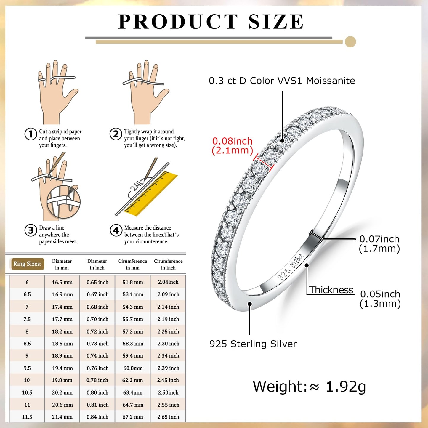 AGRULE 1.7mm Width Wedding Anniversary Band 925 Sterling Silver White Gold Plated VVS1 D Color Moissanite Rings for Men Women, Size 10