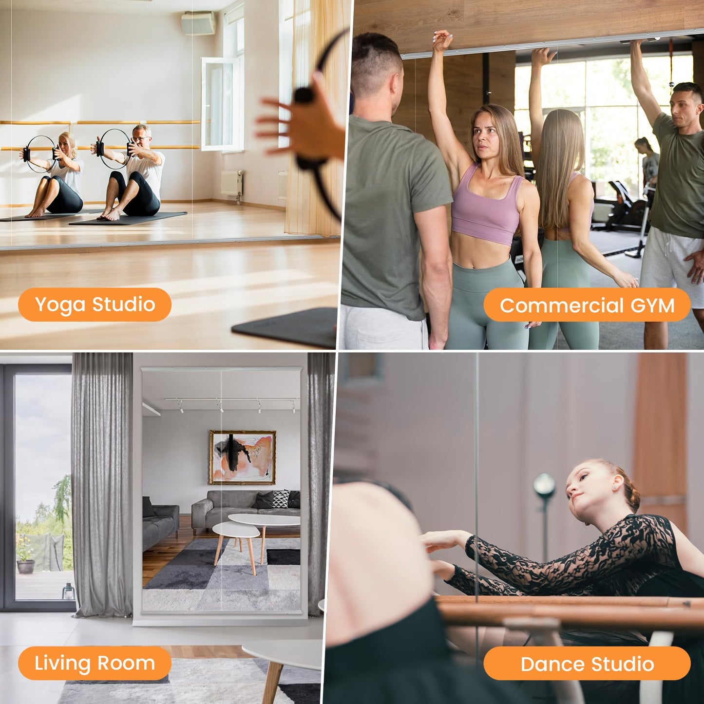 Peegel Home Gym Mirror - 48''x30''(3PCS) Large Frameless Tempered Glass Workout Mirrors for Home Gym Wall,Yoga,Garage,Dance