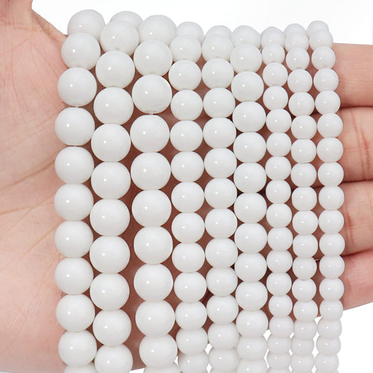 45pcs 8mm Natural Stone Beads White Jade Tridacna Beads Energy Crystal Healing Power Gemstone for Jewelry Making, DIY Bracelet Necklace