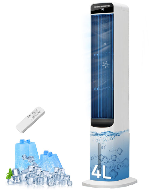 Uthfy 41" Portable Air Conditioners, 3-in-1 Swamp Cooler with 4 Modes, 3 Speeds, 120° Oscillation, 4 Ice Packs, 4L Removable Water Tank, Remote, Easy Cleaning, White