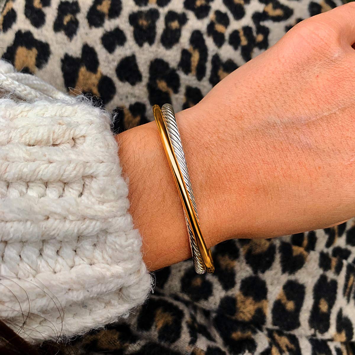 UNY JEWEL Single Cross Over Twisted cable wire bangles Crystal mosaic bracelet Bangle for women fashion jewelry (Single Cross)