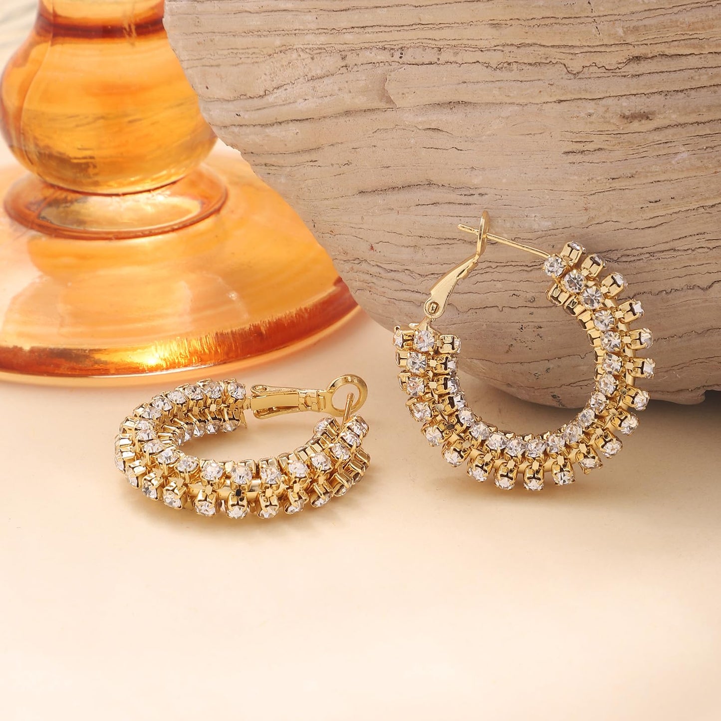 SayovatBek 14K Gold Plated 25–35mm Lightweight Hoop Earrings for Women, Cubic Zirconia, 925 Sterling Silver Post, Hypoallergenic Jewelry