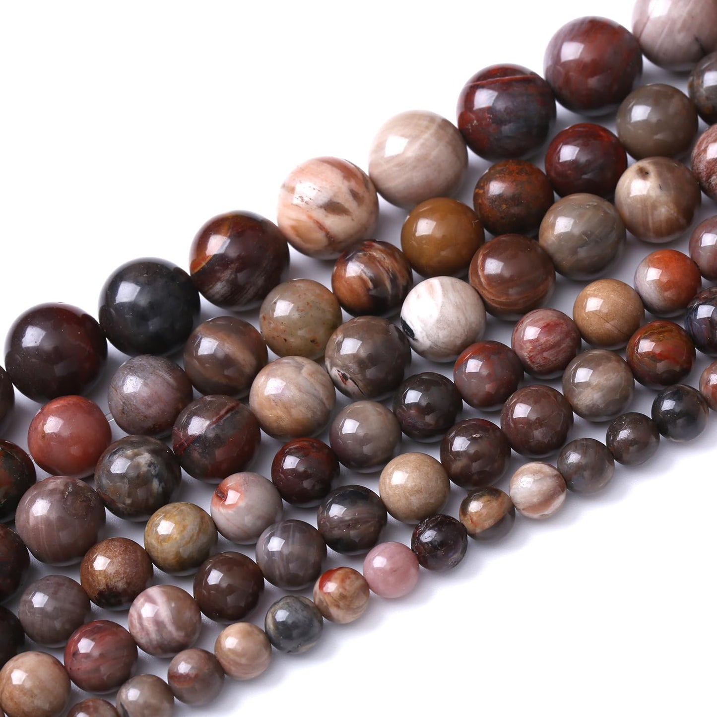 32pcs 12mm Natural Wooden Petrified Jade Agate Gemstone Beads Round Loose Spacer Beads for Jewelry Making DIY Bracelet Necklace 1 Strand 15inch