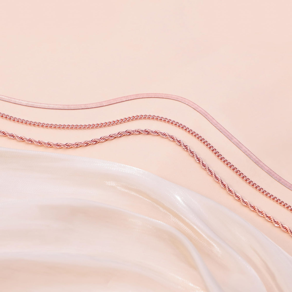 Freekiss Rose Gold Layered Necklaces for Women: Dainty Herringbone Rope Cuban Link Chain Necklace Set, 14K Rose Gold Plated, Non-Tarnish, Simple, Perfect for Layering, Gifts, and Daily Wear