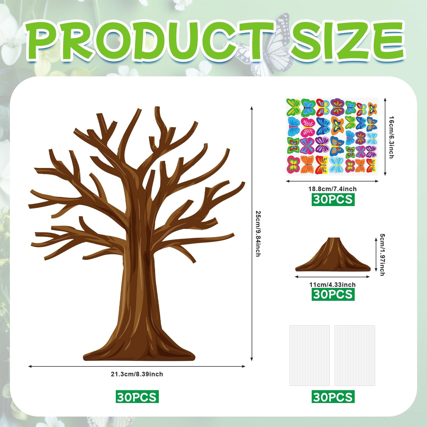 Cinrobiye 30 Set Spring Craft Kit Flower Bird Butterfly DIY Tree Ornaments Making Art Crafts for Toddler Sunday School Classroom Home Preschool Party Activities Favor Decor Supplies (Butterfly)