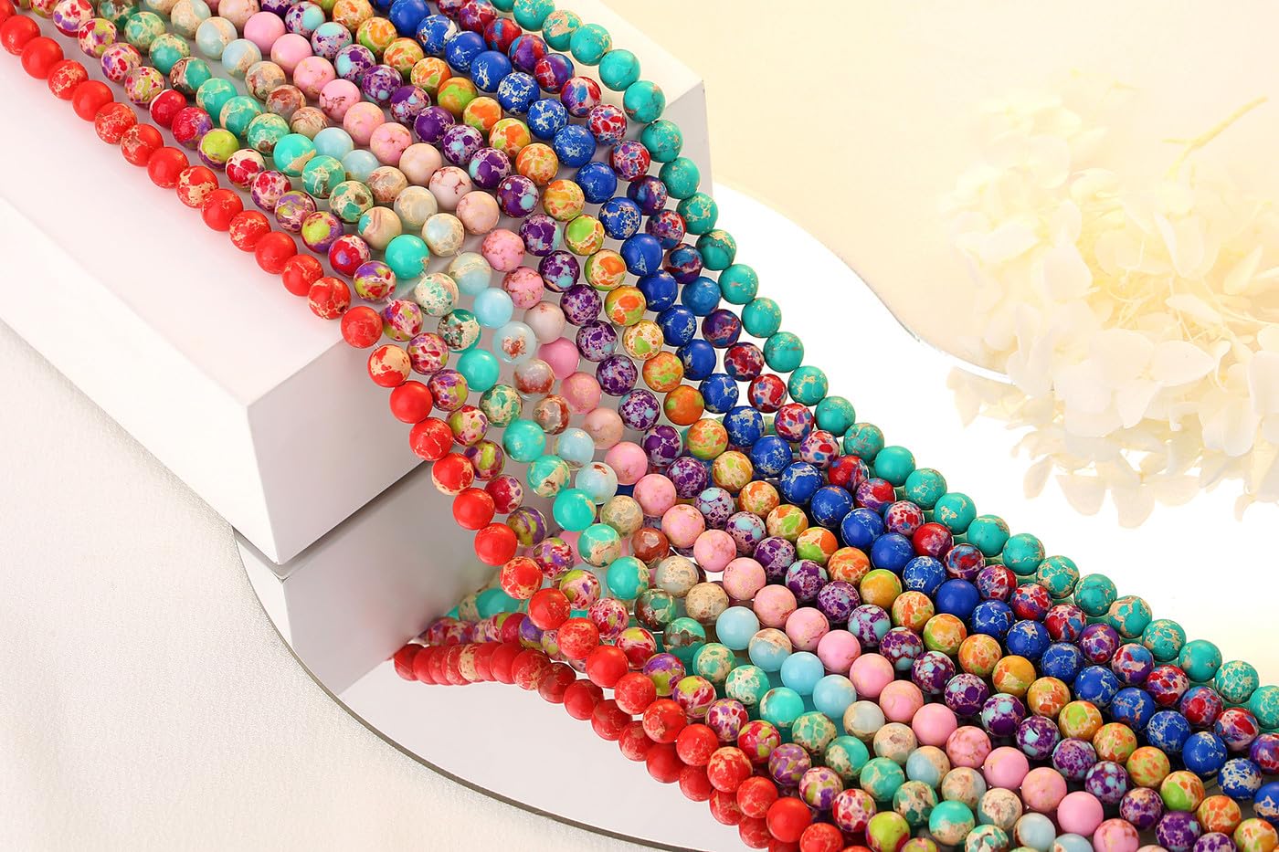 QINJIEJIE 60PCS Colorful Imperial Jasper Beads 8mm Stone Beads Round Loose Green Purple red Gemstone Bead for Bracelet Beading Crystal Jewelry Making DIY Necklace Earrings 0.32"