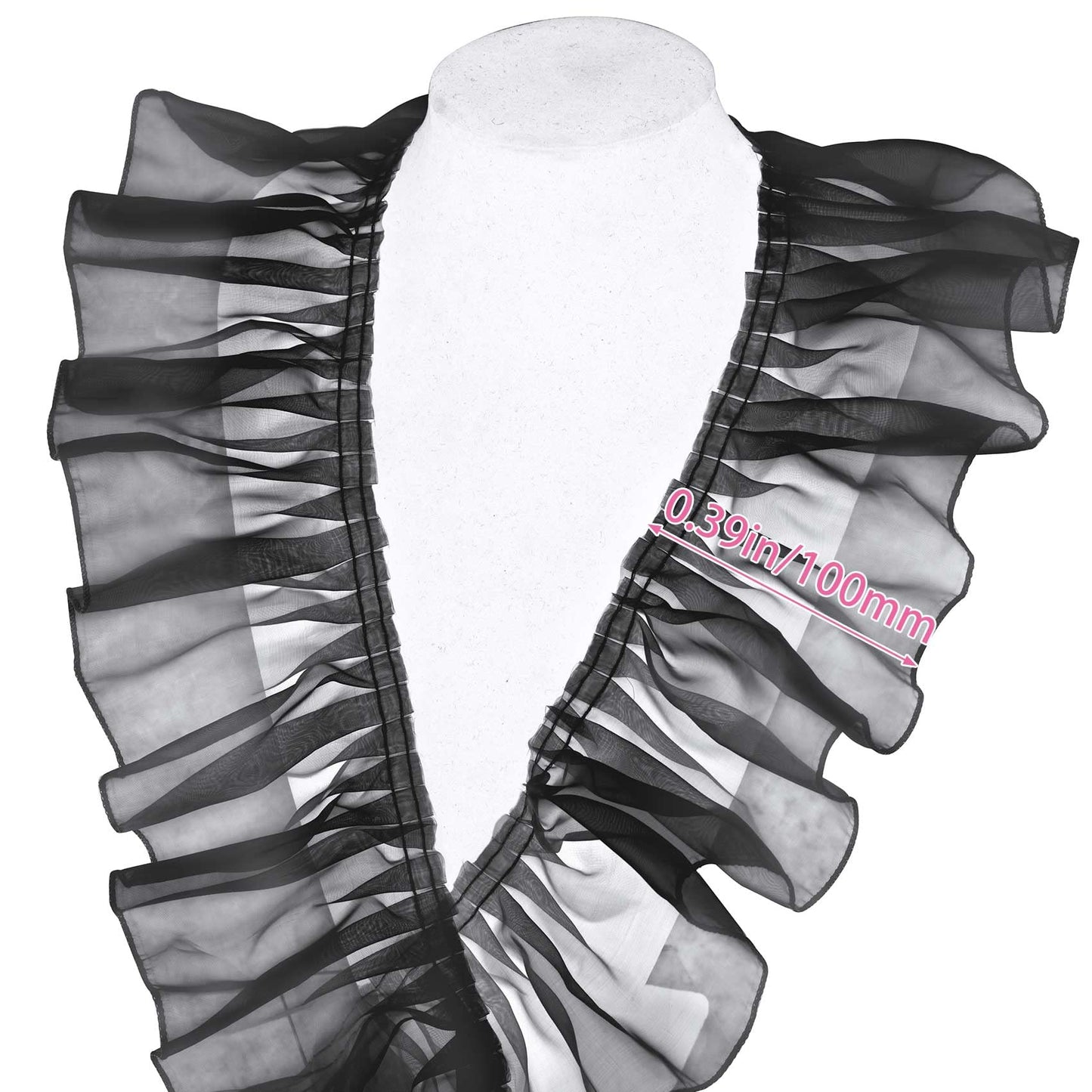 ANCIRS 3 Yards Organza Ruffled Pleated Lace Fabric Trim for Dress Collars Sleeves Halloween Costume Decoration Throw Pillow Decor Appliques Patches & Handmade DIY Sewing- Black