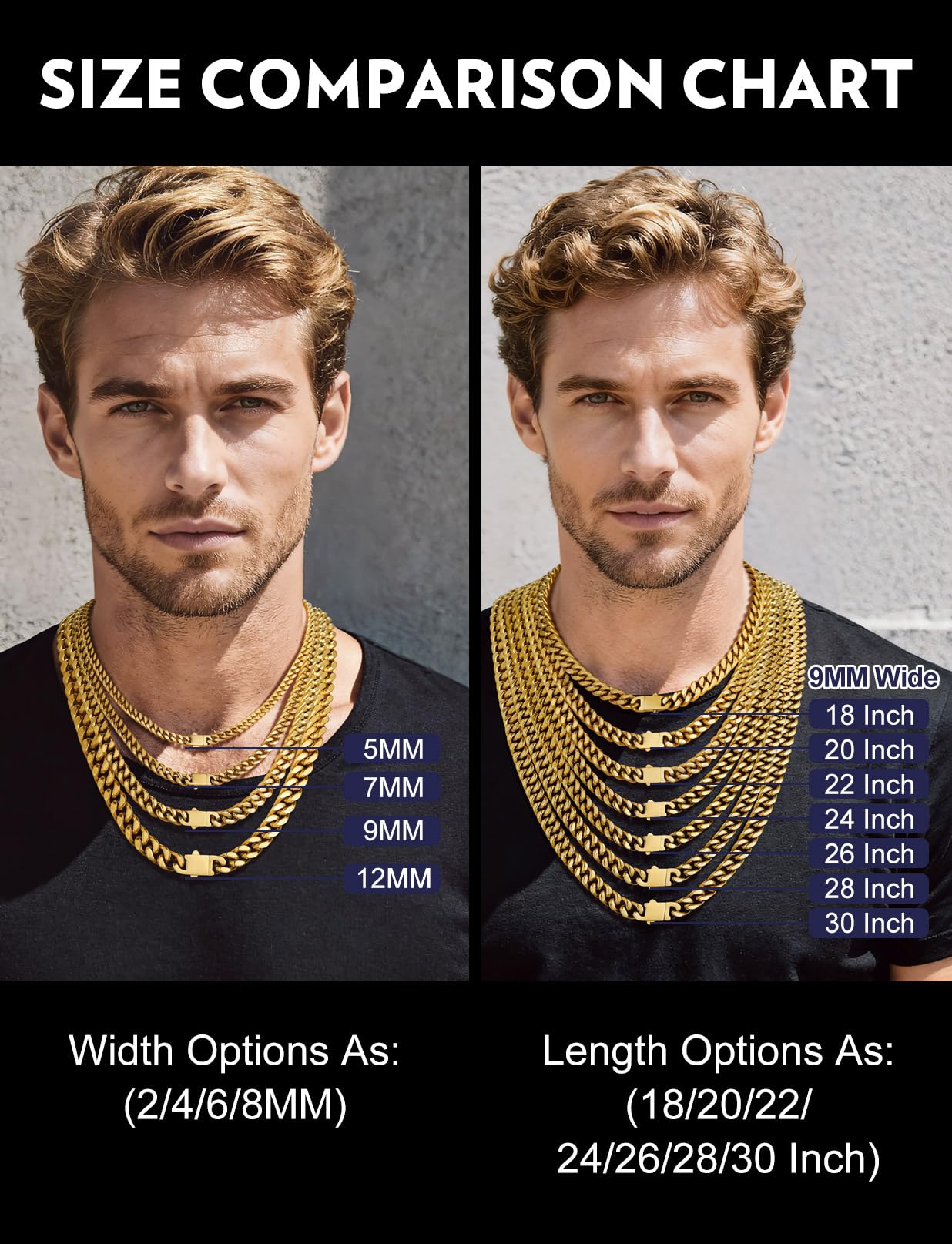 Bandmax 9MM Big Heavy Stainless Steel Cuban Chain Necklace for Men 14K Gold Plated Shining Miami Link Chain 22Inch Mens Necklace Chain for Rapper Biker