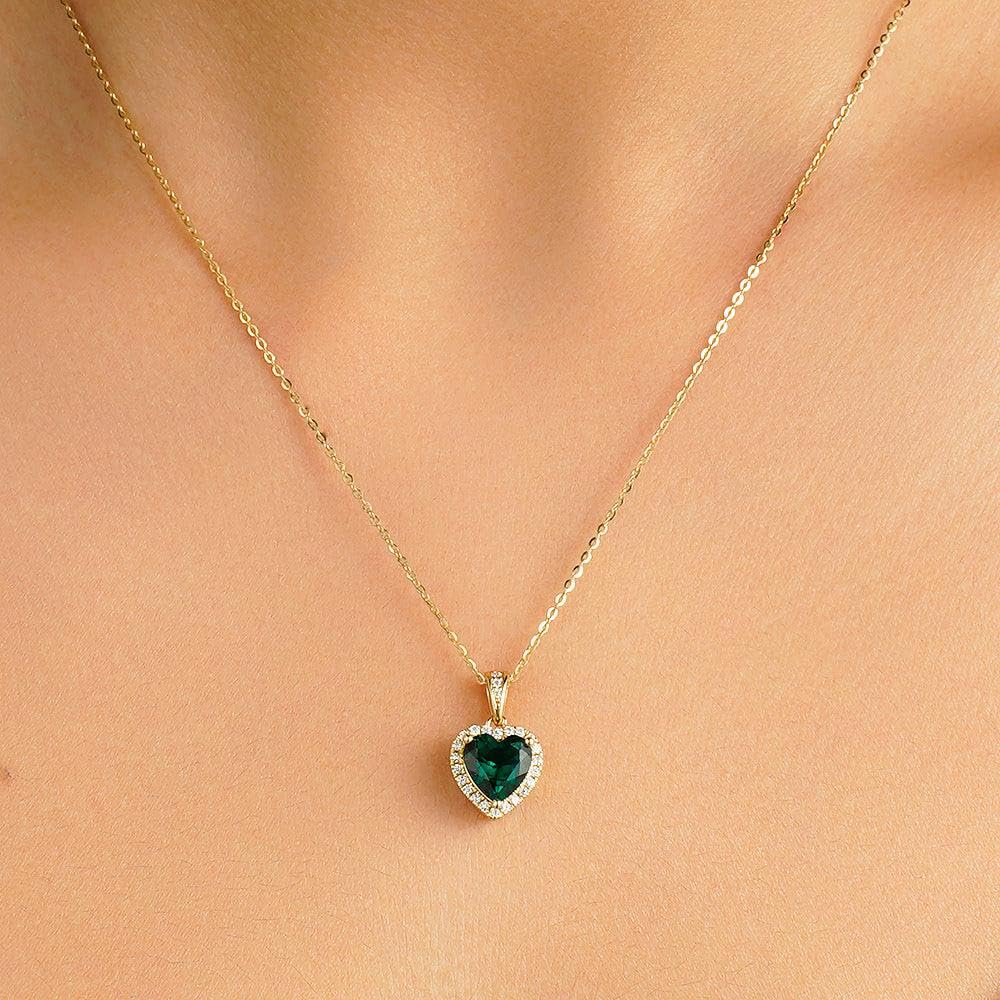 MSBLUE® 1 CT. Emerald Infinity Heart Pendant withs | 14K Yellow Gold Vermeil May Birthstone Necklace | Perfect For Women's Gift & Anniversary