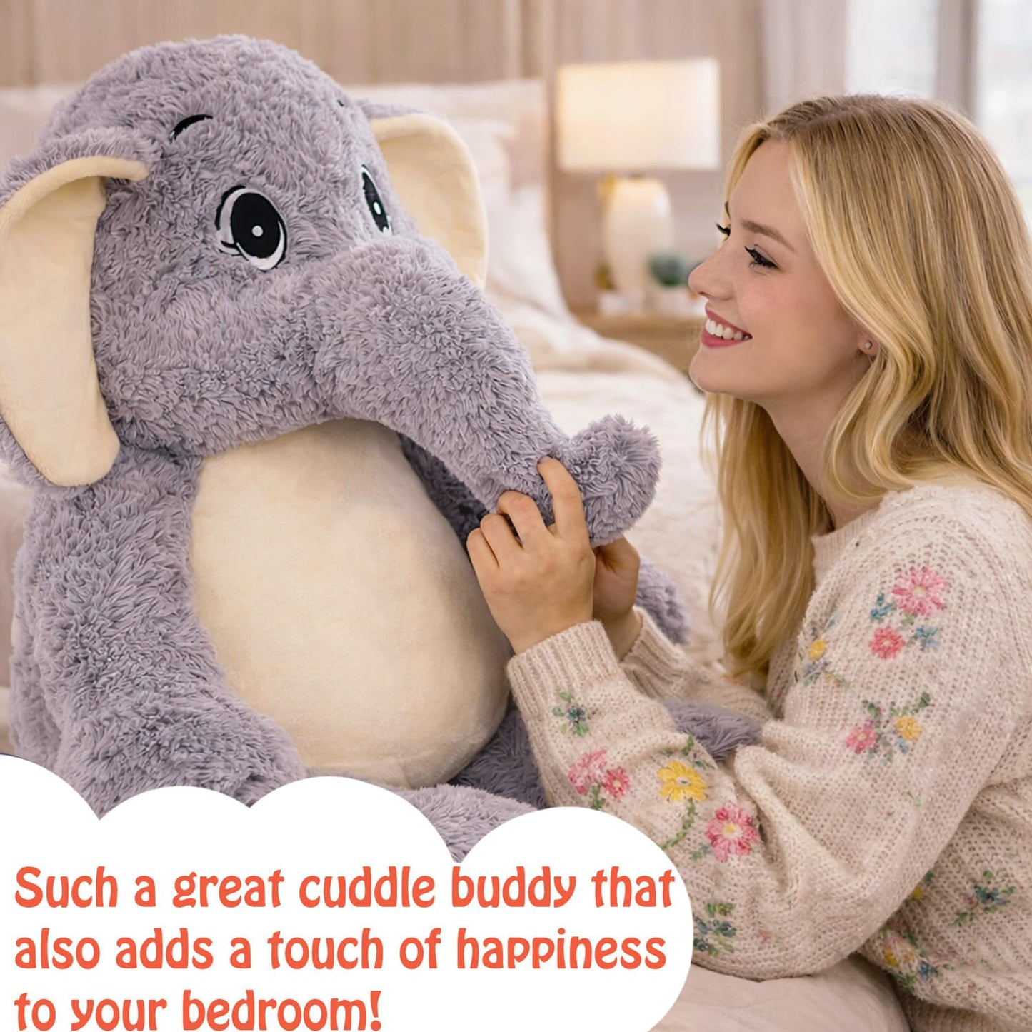 Giant Elephant Stuffed Animal 39'', Large Plush Toy, Soft Huggable Cute Elephant Plush for Girls, Boys, Kids, Babies - Gifts for Birthday, Mother's Day, Christmas