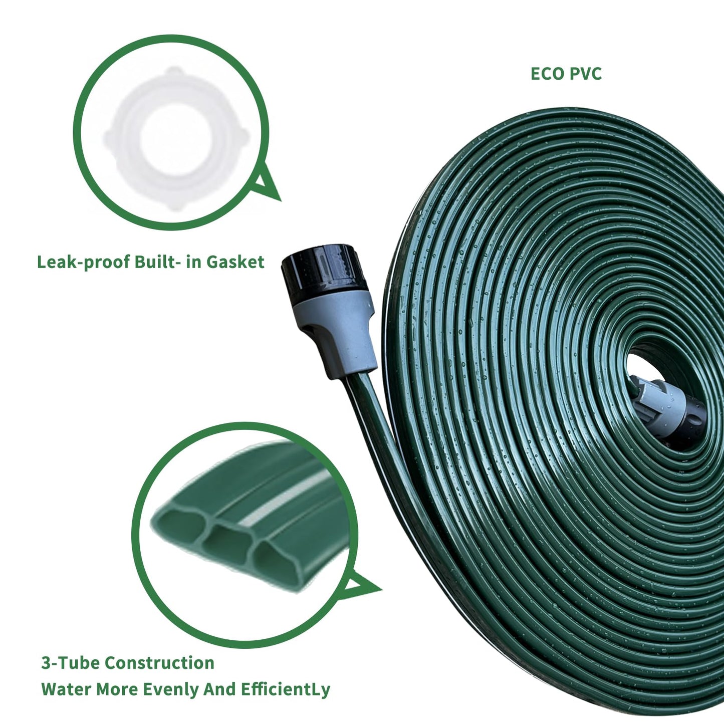 Watoo 2026 Sprinkler Hose & Soaker Hose for Yard - 100 FT Reinforced Flat Garden Hose with Holes, Heavy Duty No-Kink Lawn Irrigation Hose (Includes Stakes, High Pressure Spray)