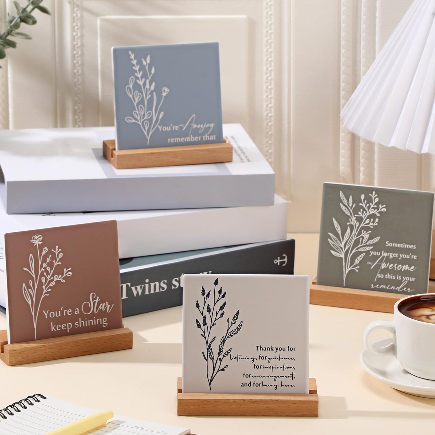 Roowest 10 Set Graduation Decorations Graduation Gifts Bulk Inspirational Desk Decor Motivational Quote Sign Table Plaques with Wooden Stand for Coworkers Teachers Thank You Favors Office Supplies